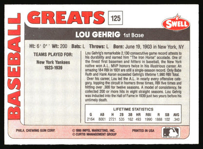 1991 Swell Baseball Greats #125 Lou Gehrig