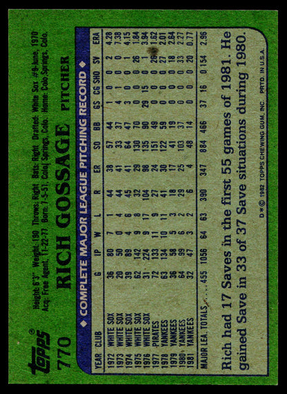 1982 Topps #770 Rich Gossage