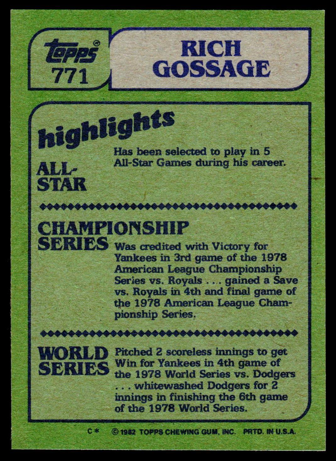 1982 Topps #771 Rich Gossage