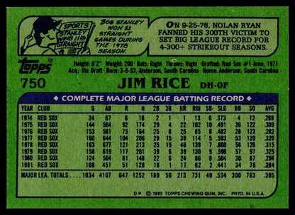 1982 Topps #750 Jim Rice