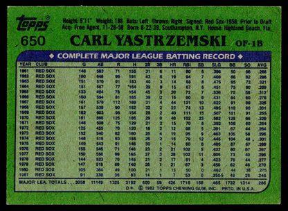 1982 Topps #650 Carl Yastrzemski