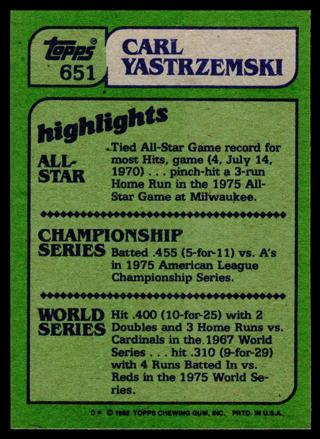 1982 Topps #651 Carl Yastrzemski