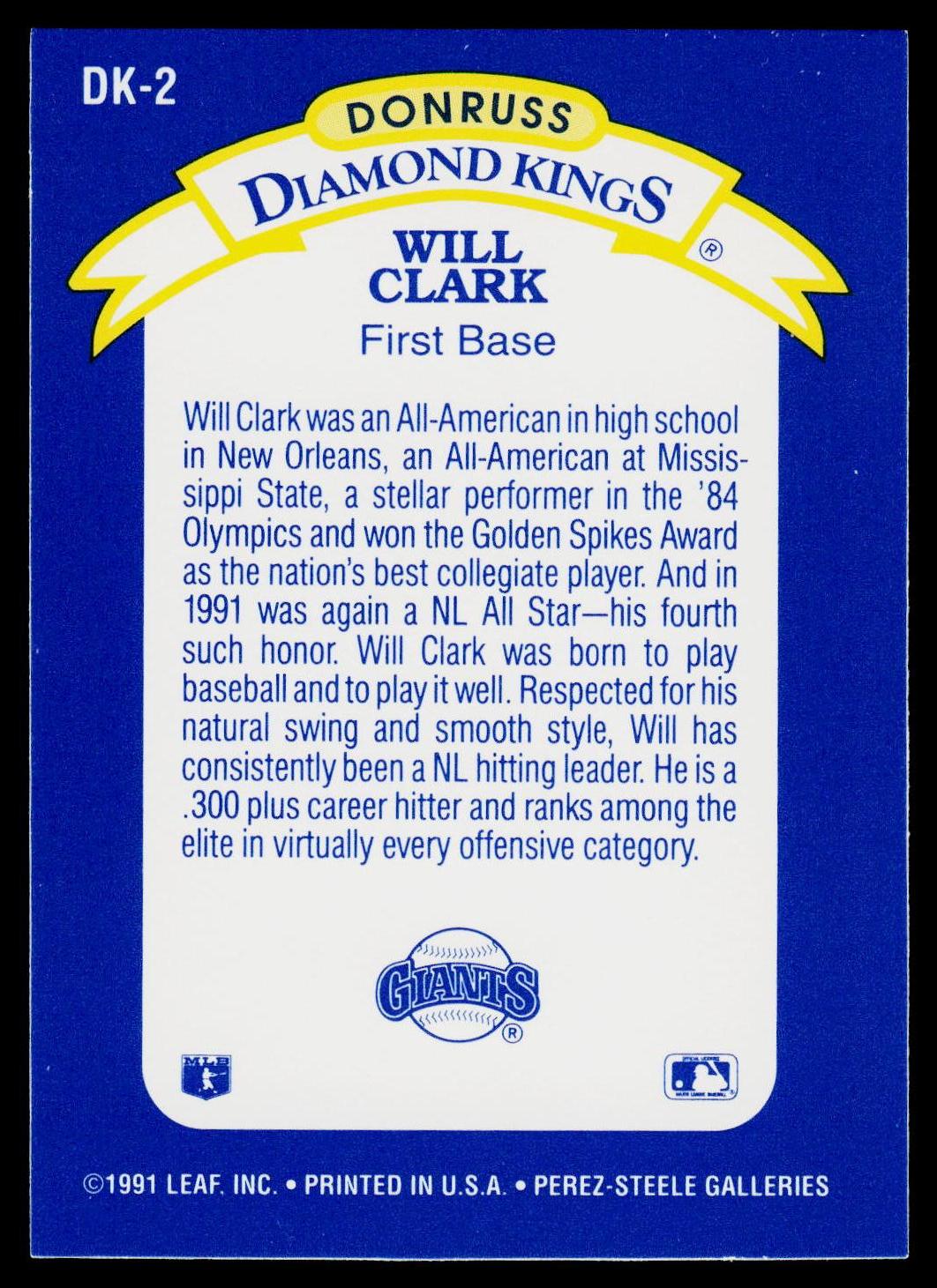 1992 Donruss #DK-2 Will Clark Diamond Kings