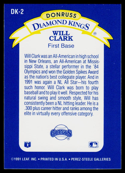 1992 Donruss #DK-2 Will Clark Diamond Kings