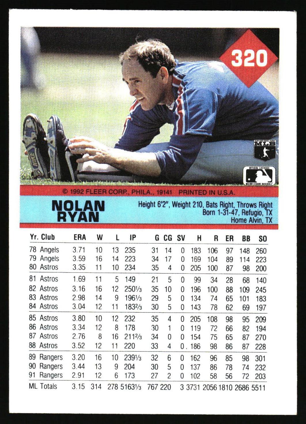 1992 Fleer #320 Nolan Ryan