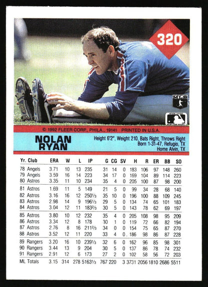1992 Fleer #320 Nolan Ryan