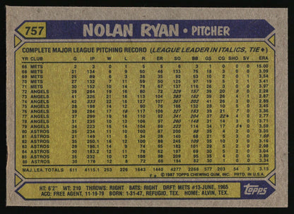 1987 Topps #757 Nolan Ryan