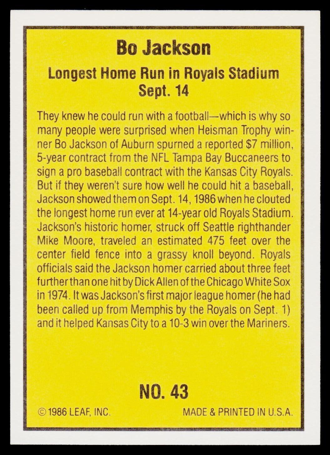 1986 Donruss Highlights #43 Bo Jackson