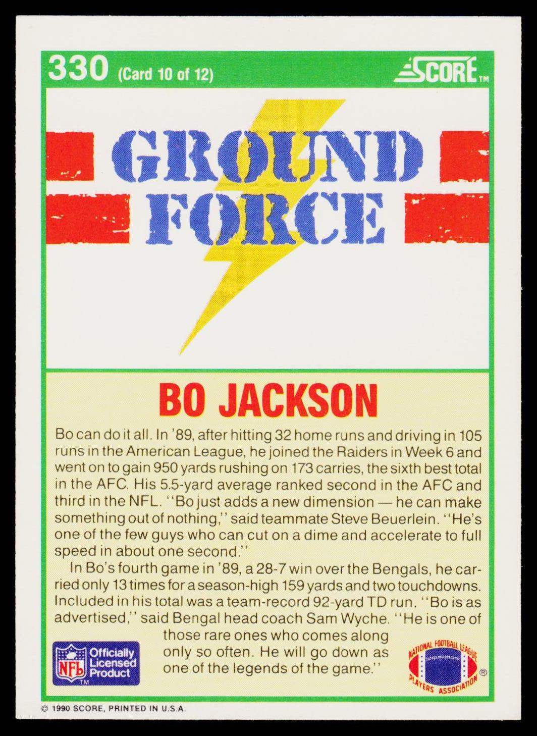 1990 Score #330 Bo Jackson