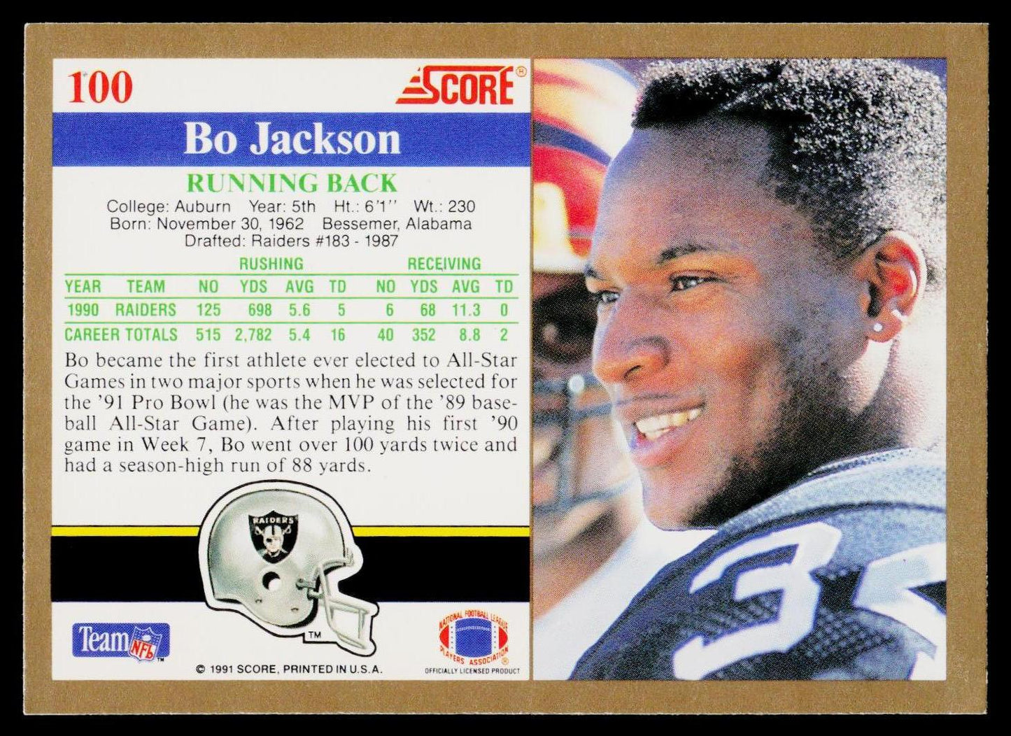 1991 Score #100 Bo Jackson