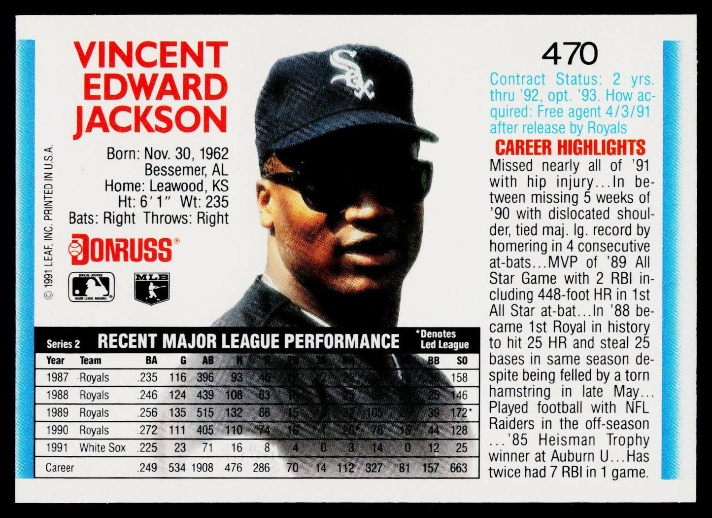 1992 Donruss #470b Bo Jackson