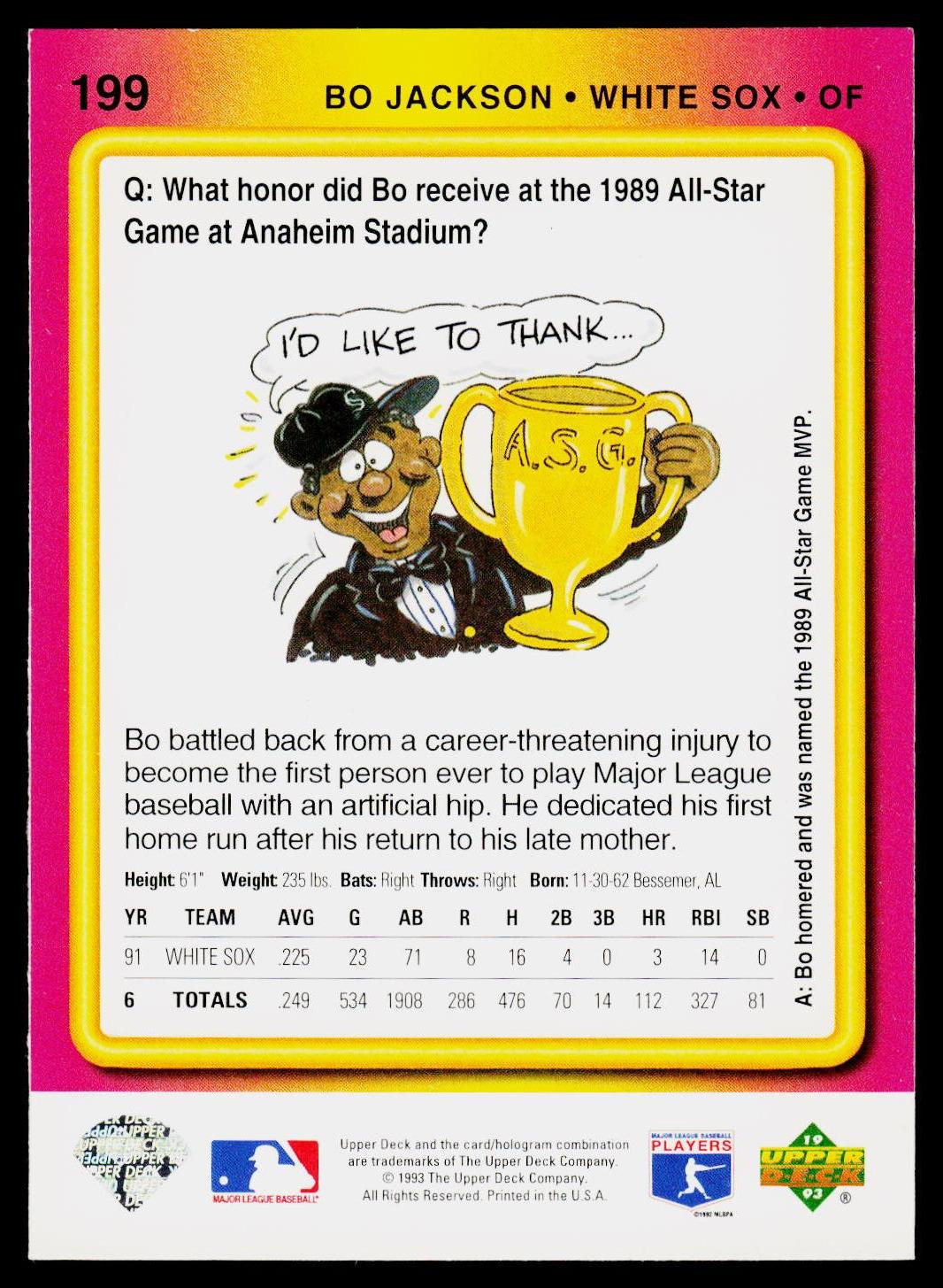 1993 Upper Deck Fun Pack #199 Bo Jackson