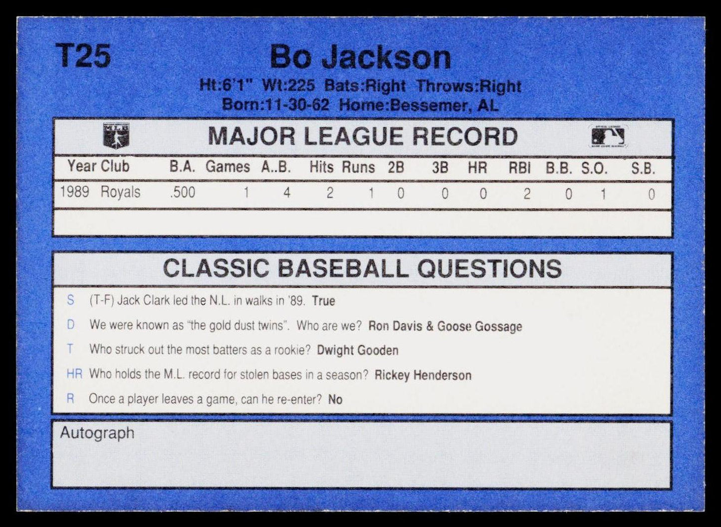 1990 Classic Update #T25 Bo Jackson