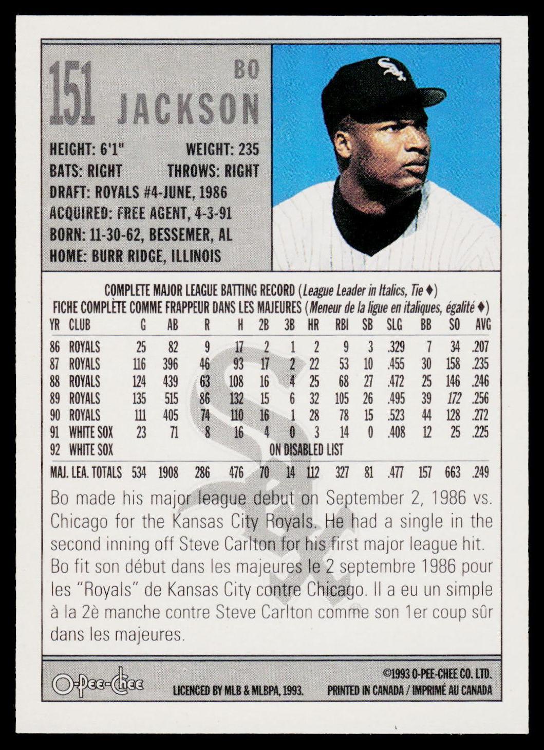 1993 O-Pee-Chee #151 Bo Jackson