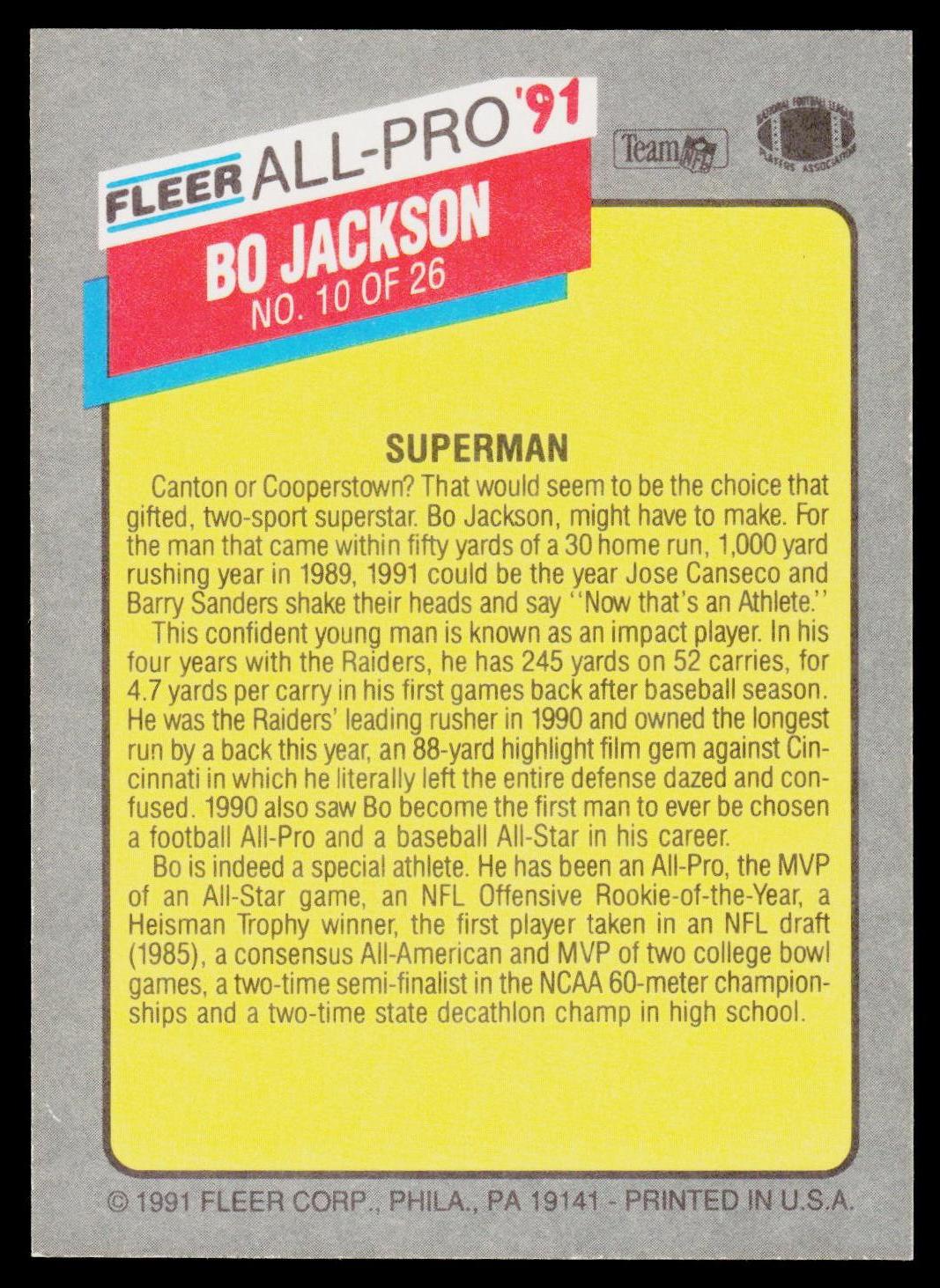 1991 Fleer #10 Bo Jackson All-Pro '91