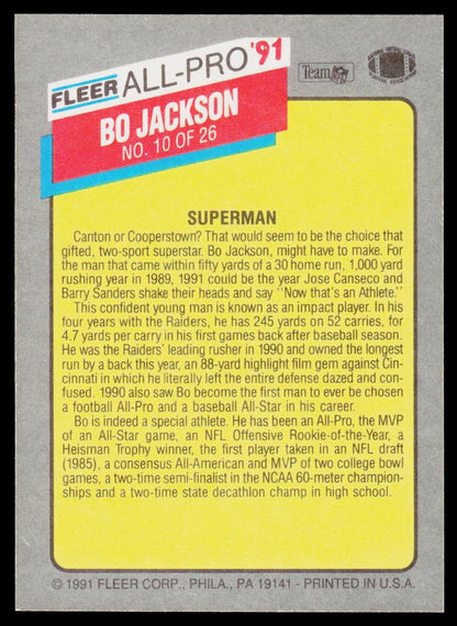 1991 Fleer #10 Bo Jackson All-Pro '91