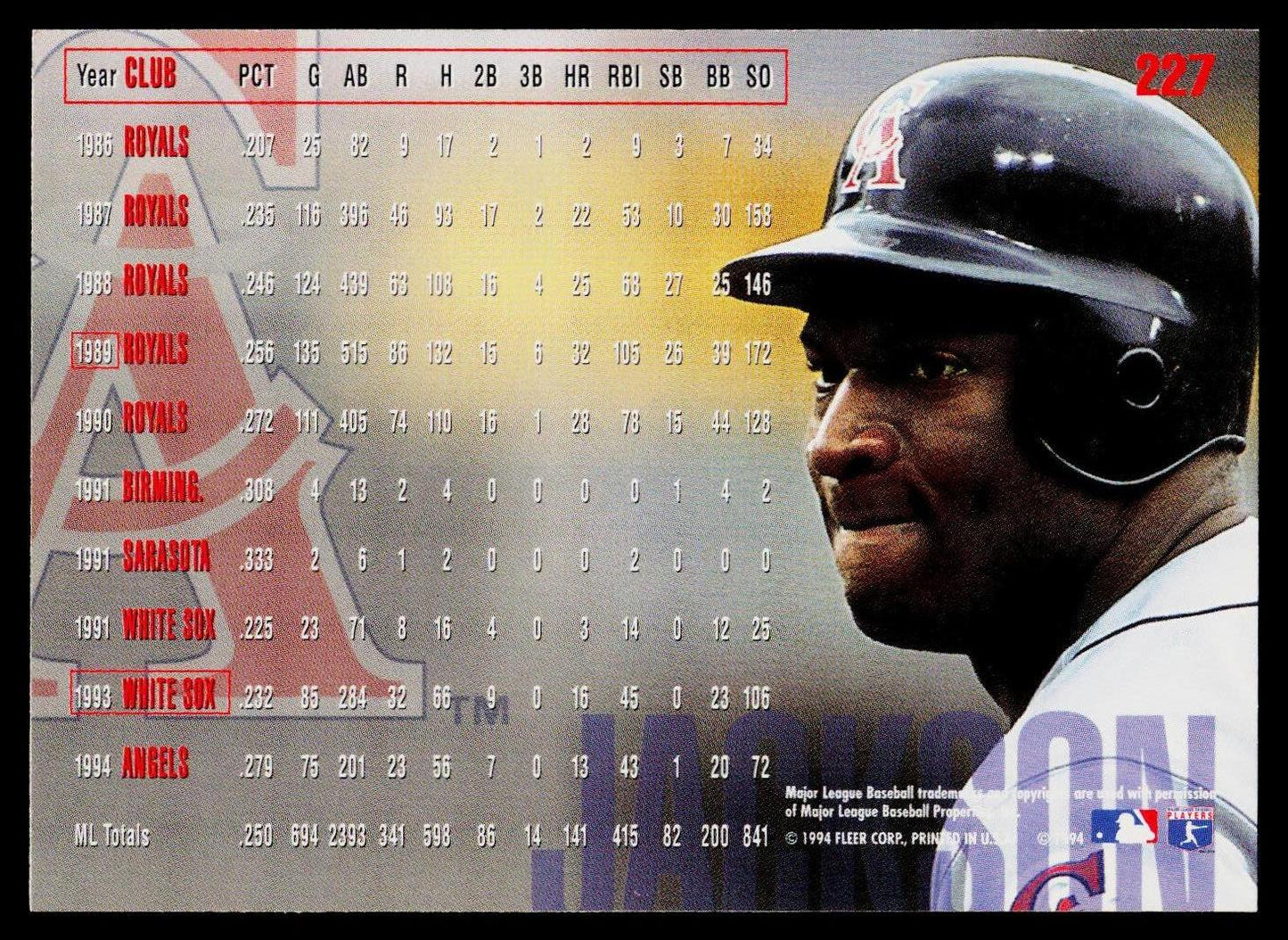 1995 Fleer #227 Bo Jackson