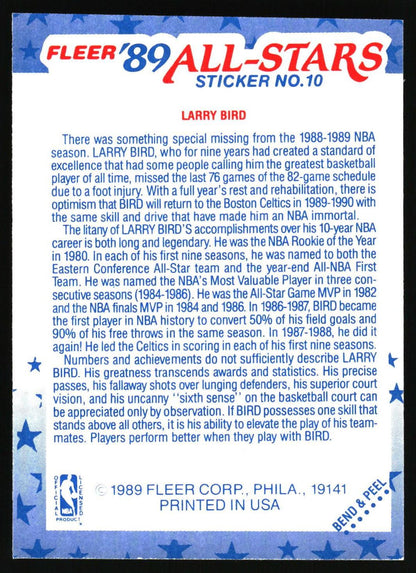 1989-90 Fleer #10 Larry Bird Stickers