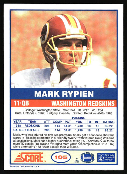 1989 Score #105 Mark Rypien