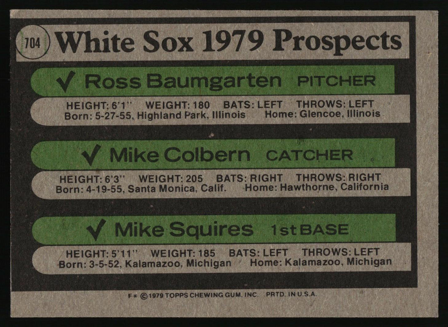 1979 Topps #704 White Sox 1979 Prospects