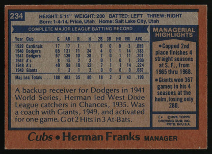 1978 Topps #234 Herman Franks