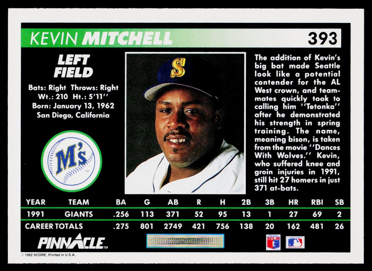 1992 Pinnacle #393 Kevin Mitchell
