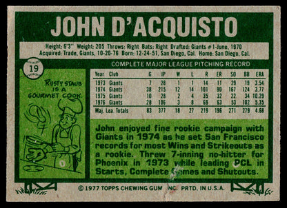 1977 Topps #19 John D'Acquisto