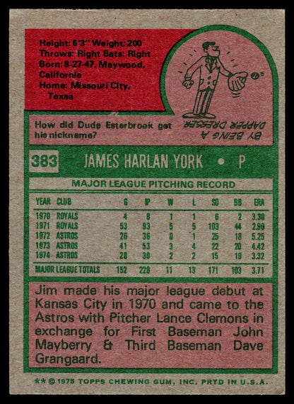 1975 Topps #383 Jim York