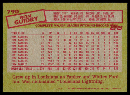 1985 Topps #790 Ron Guidry