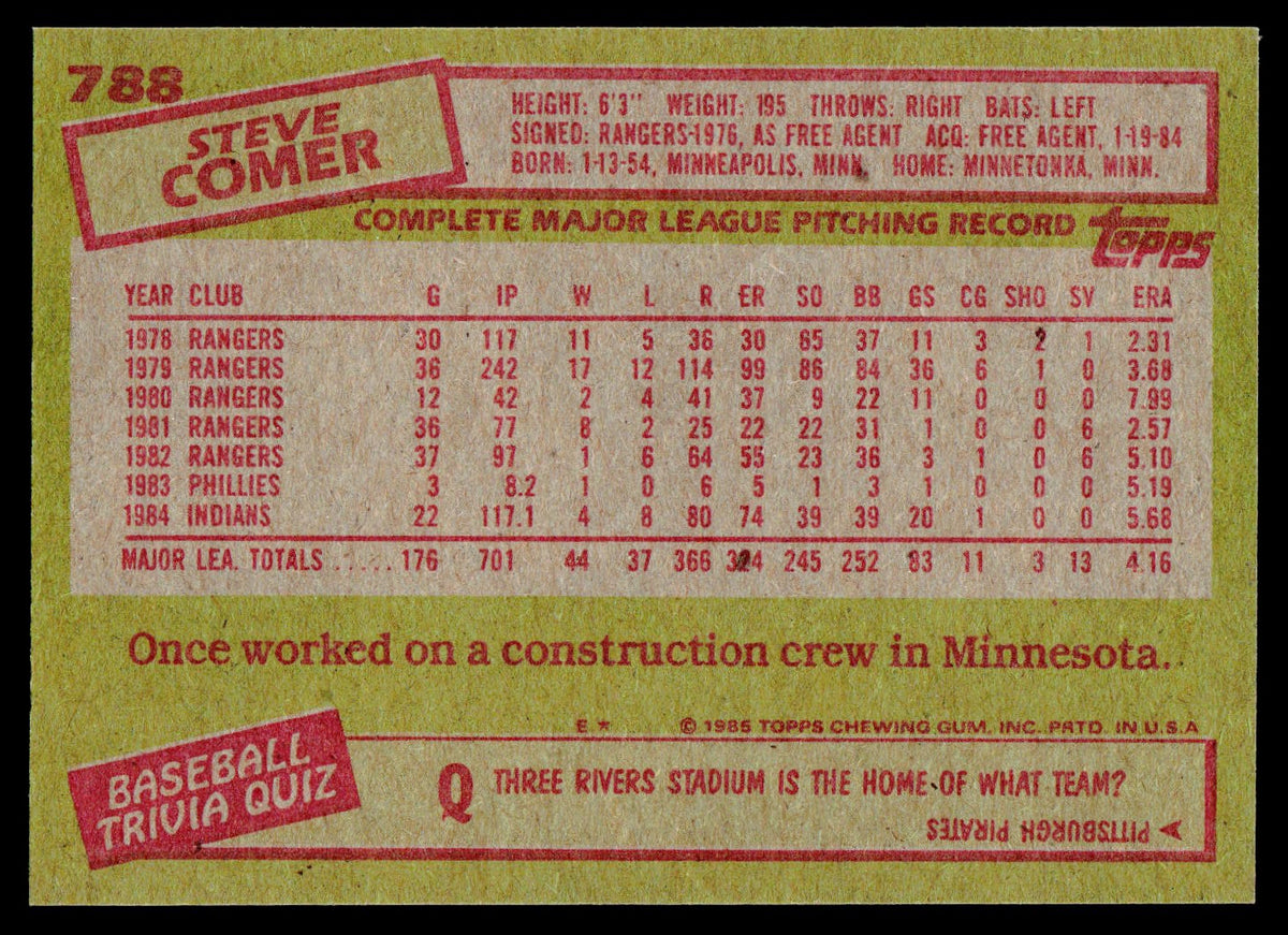 1985 Topps #788 Steve Comer