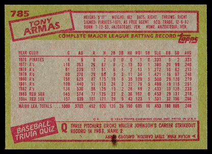 1985 Topps #785 Tony Armas