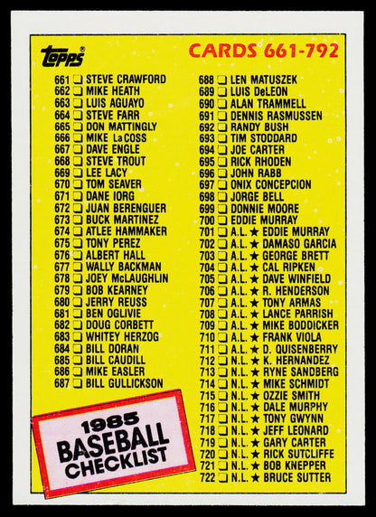 1985 Topps #784 Checklist: 661-792