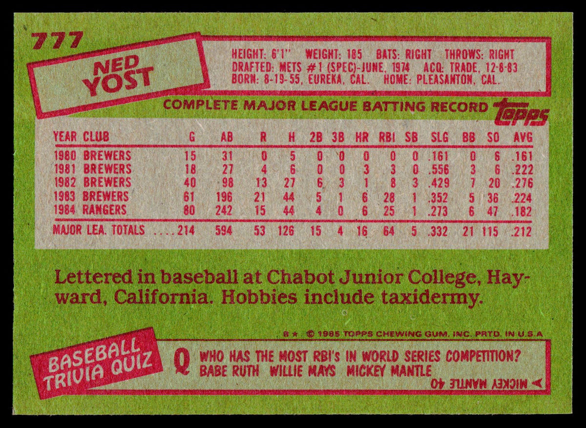 1985 Topps #777 Ned Yost