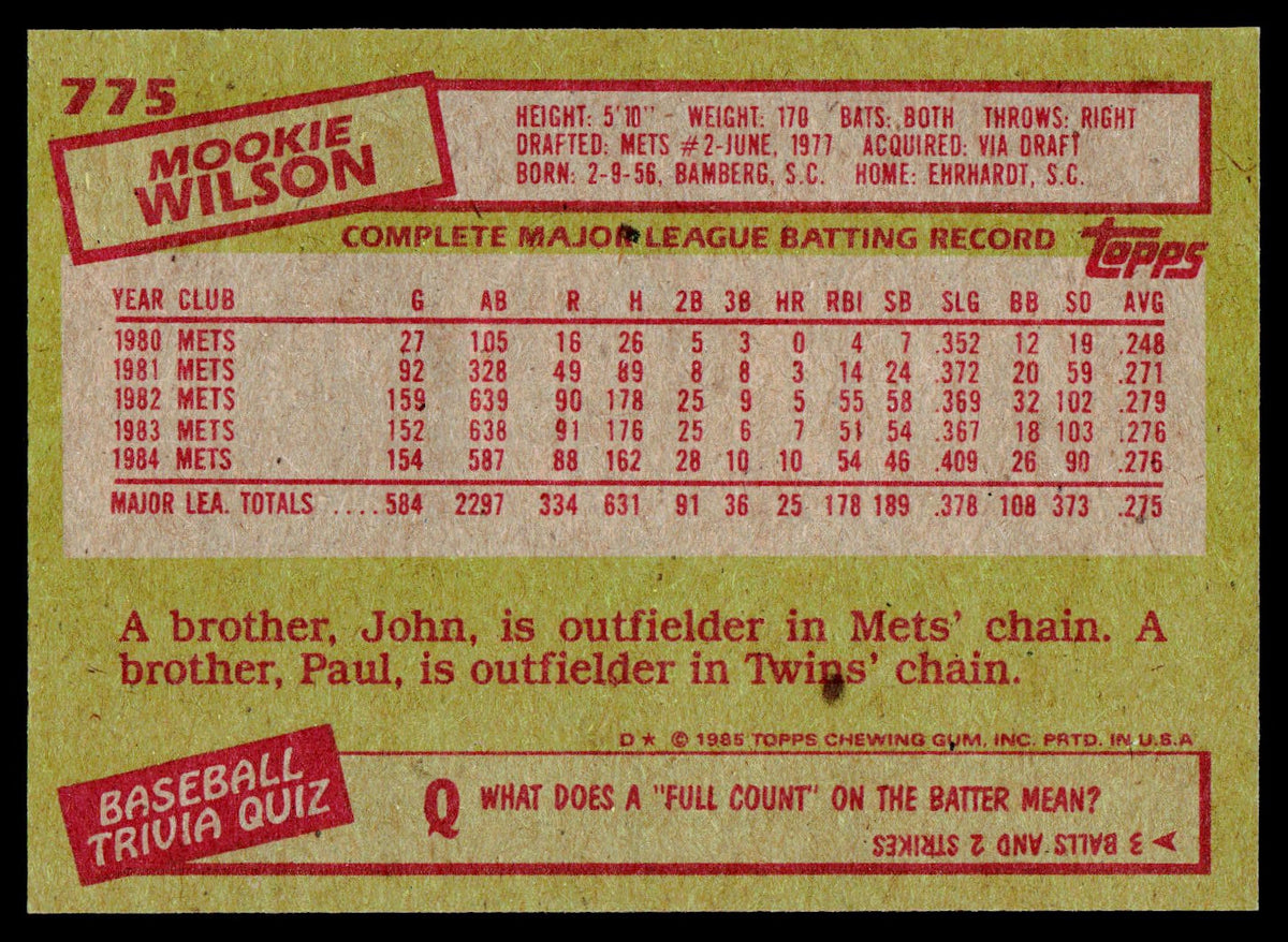 1985 Topps #775 Mookie Wilson