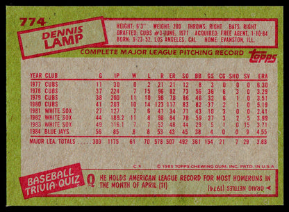 1985 Topps #774 Dennis Lamp