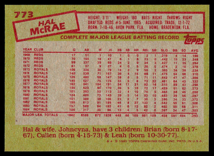 1985 Topps #773 Hal McRae