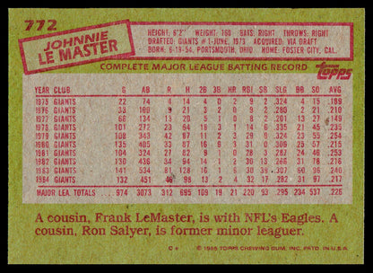 1985 Topps #772 Johnnie LeMaster