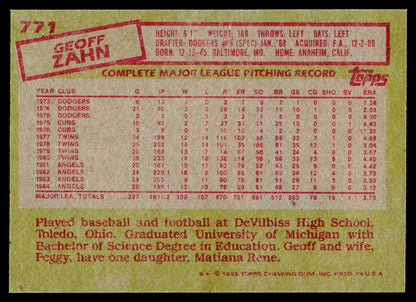 1985 Topps #771 Geoff Zahn