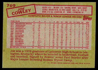 1985 Topps #769 Joe Cowley