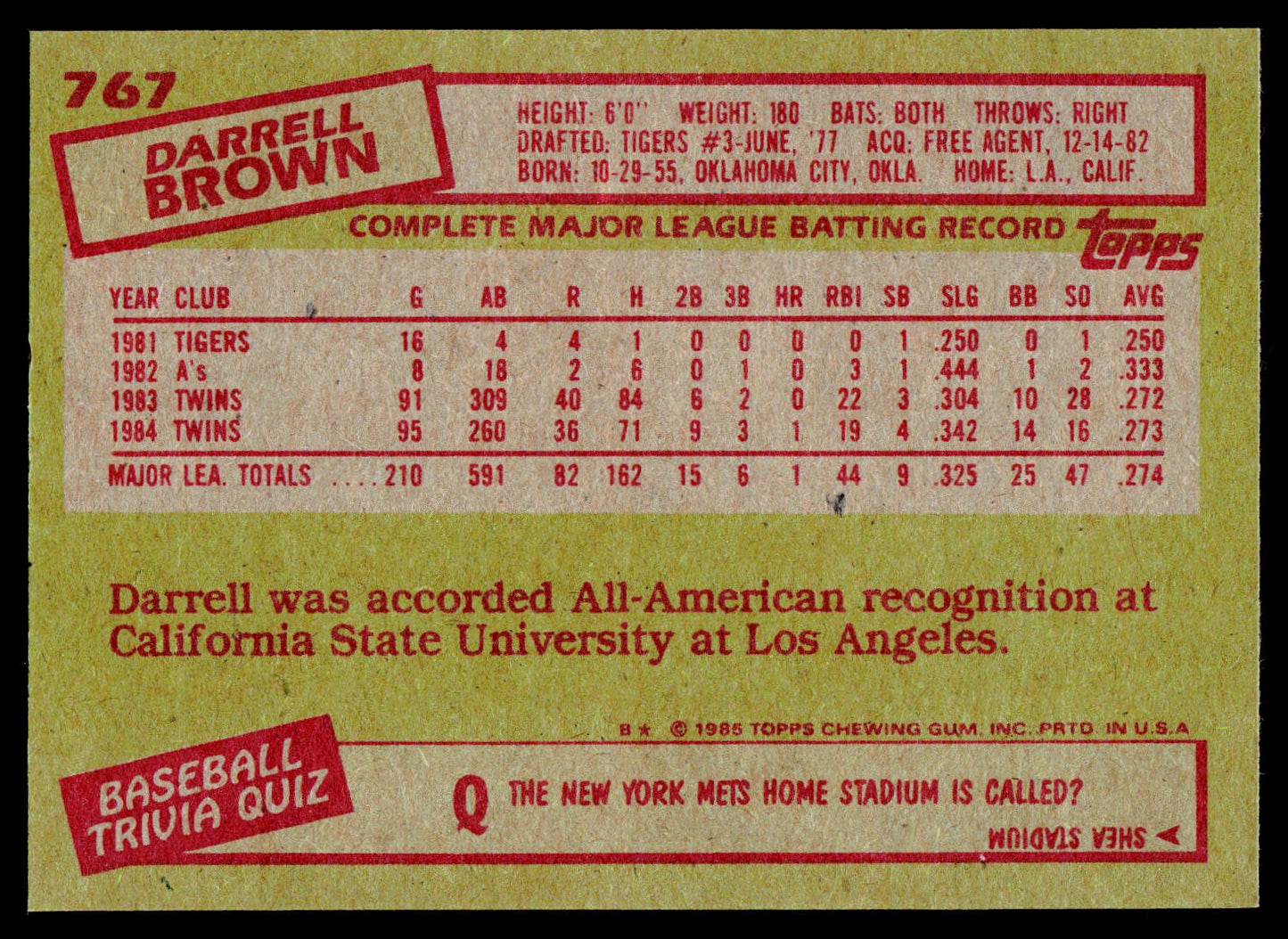 1985 Topps #767 Darrell Brown