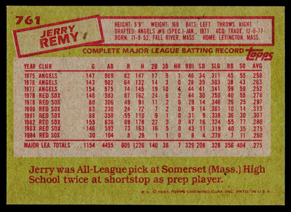 1985 Topps #761 Jerry Remy