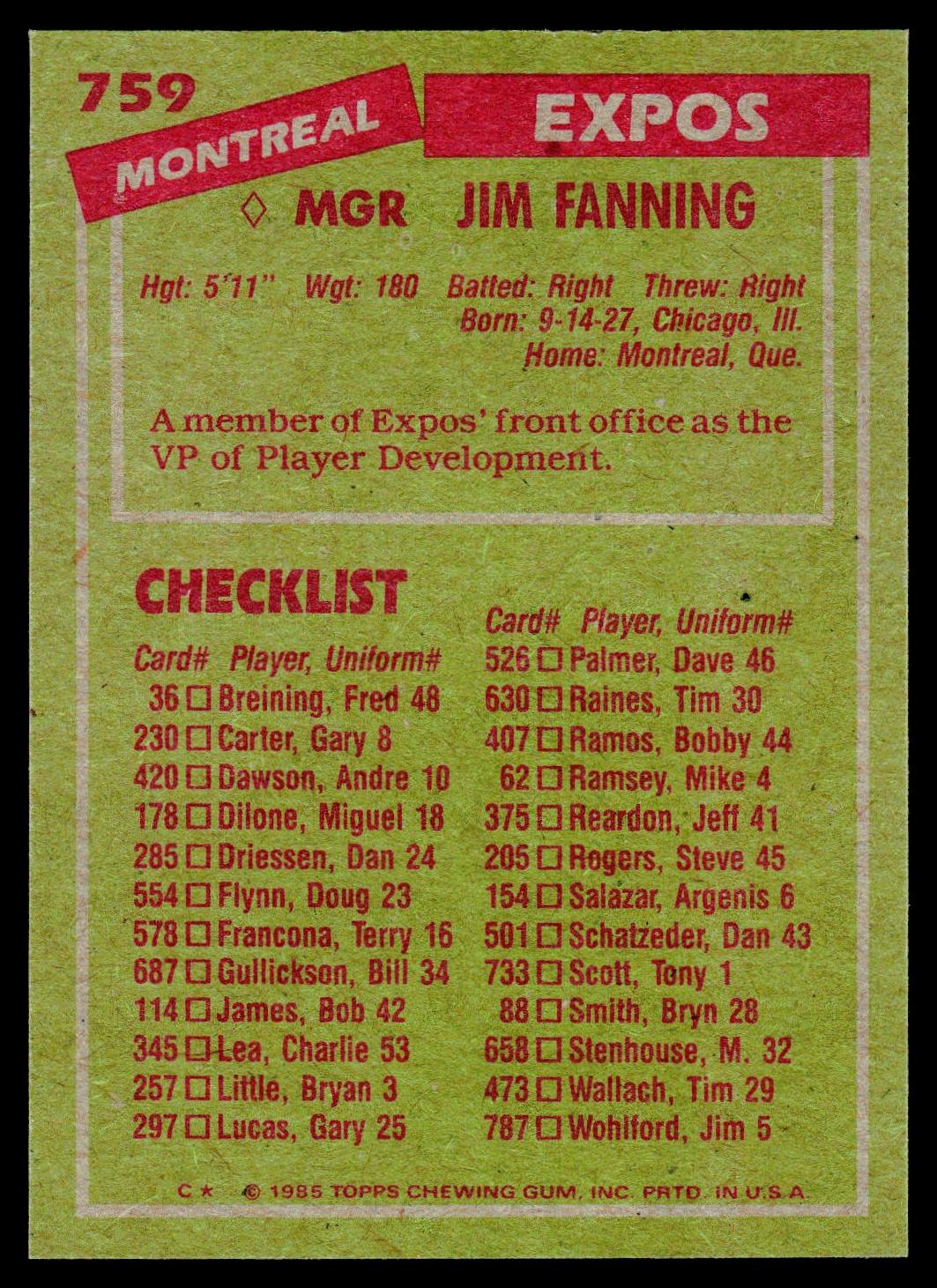 1985 Topps #759 Jim Fanning
