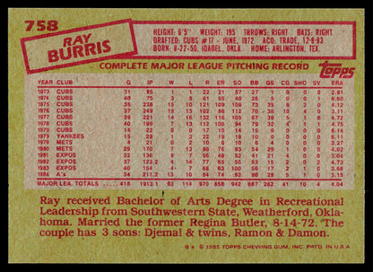 1985 Topps #758 Ray Burris