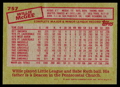 1985 Topps #757 Willie McGee