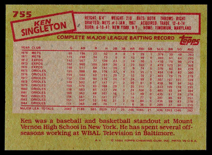 1985 Topps #755 Ken Singleton