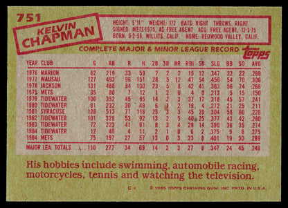 1985 Topps #751 Kelvin Chapman