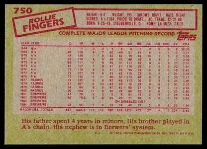 1985 Topps #750 Rollie Fingers