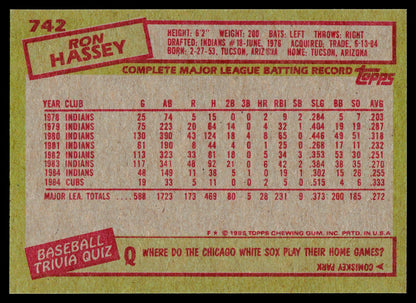 1985 Topps #742 Ron Hassey