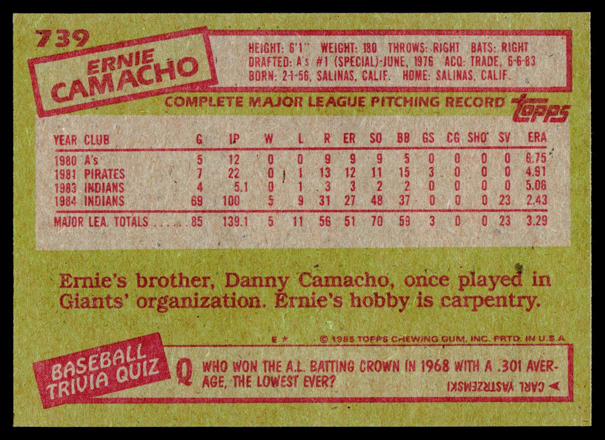 1985 Topps #739 Ernie Camacho