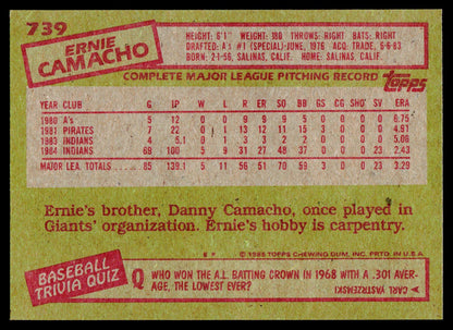 1985 Topps #739 Ernie Camacho